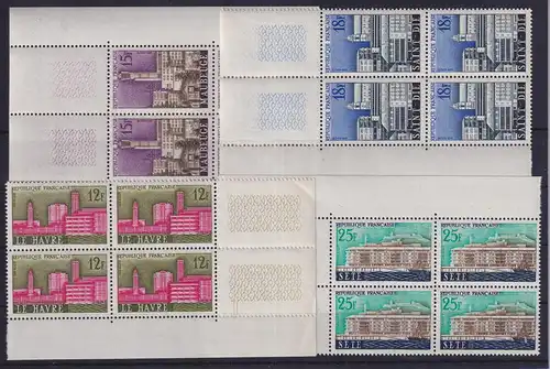 Frankreich 1958 Stadtansichten Mi.-Nr. 1188-1191, Eckrandviererblocks **