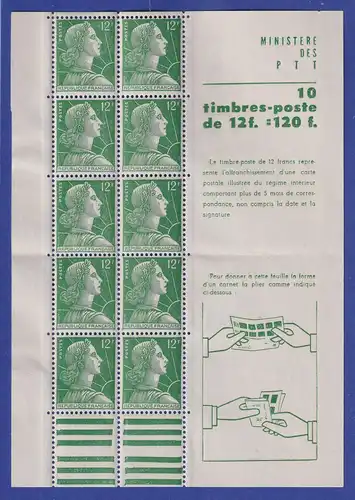 Frankreich 1955 Marianne Mi.-Nr. 1063 Markenheftchenblatt postfrisch **
