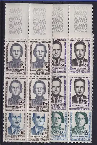 Frankreich 1958 Widerstandskämpfer Mi.-Nr. 1193-1196 Oberrandviererblocks **