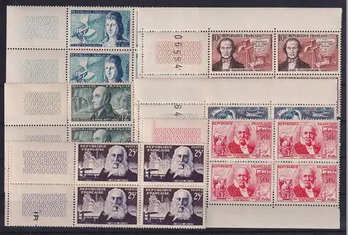 Frankreich 1955 Französische Erfinder Mi.-Nr. 1037-1042 Randviererblock **