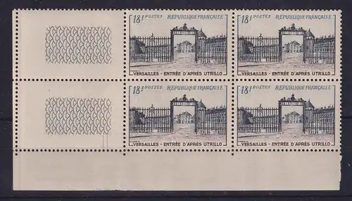 Frankreich 1954 Schloss Versailles Mi.-Nr. 1014 Eckrandviererblock UL **