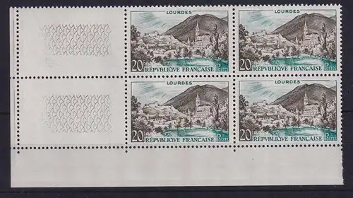 Frankreich 1958 Lourdes Mi.-Nr. 1186 Eckrandviererblock UL postfrisch **