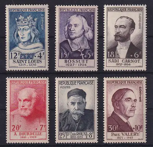Frankreich 1954 Persönlichkeiten Mi.-Nr. 1015-1020 **