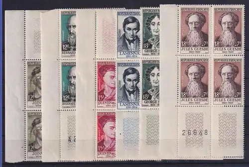 Frankreich 1957 Rotes Kreuz  Mi.-Nr. 1136-1141 Randviererblocks postfrisch **