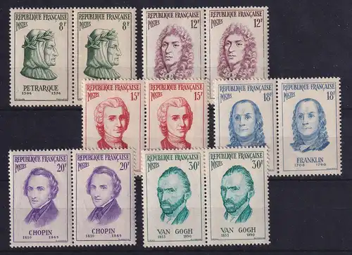 Frankreich 1956 Persönlichkeiten Mi.-Nr. 1110-1115 waag. Paare postfrisch **