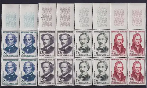 Frankreich 1958 Wissenschaftler Mi.-Nr. 1182-1185, Oberrandviererblocks **