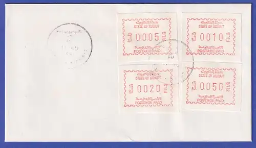 Kuwait 1.Frama-ATM Ausgabe 1984 bräunlichrot Mi.-Nr. 1b Satz 5-10-20-50 a. Brief