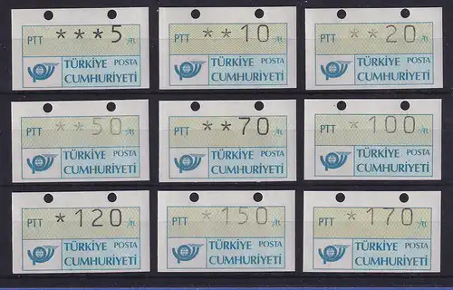 Türkei Klüssendorf-ATM 1987 Satz 9 Werte 5-10-20-50-70-100-120-150-170 OGL **