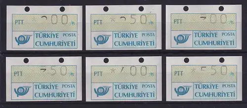 Türkei Klüssendorf-ATM 1987 Lot 6 Werte mit Ziffern-Dejustierung, alle OGL **