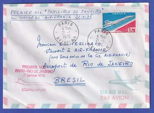 Frankreich 21.1.1976 Concorde erster Linienflug Brief gelaufen nach Rio de Jan.