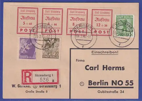 Lokalausgaben Strausberg Mi-Nr. 34-37 B Viererstreifen in MiF auf R-Karte
