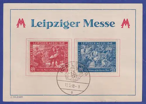 SBZ Leipziger Messe 1949 Mi.-Nr. 230 und 231 b dunkelkobalt O auf Souvenir-Karte