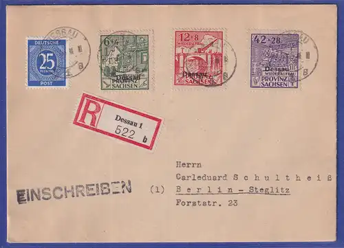 Lokalausgaben Dessau Mi-Nr. I - III Spendenmarken, als MiF auf R-Brief 