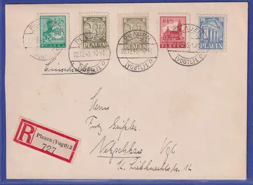 Lokalausgaben Plauen 5 Werte auf R-Brief nach Netzschkau/Vogtland 22.12.45