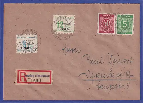 Lokalausgaben Spremberg 1946 Mi-Nr. 21-22 III auf Orts-R-Brief 