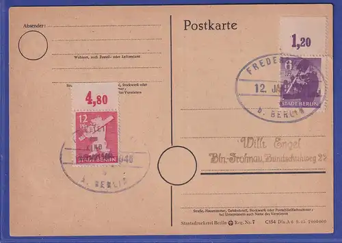 Lokalausgaben Fredersdorf 1945 Mi.-Nr. 69 und 70 auf Postkarte nach Berlin