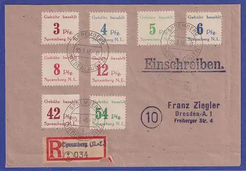 Lokalausgaben Spremberg 1946 Mi-Nr. 7-14 auf R-Brief nach Dresden