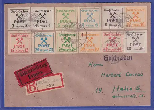 Lokalausgaben Großräschen 1946 Mi-Nr. 31-42 auf Eil-R-Brief nach Halle/S.