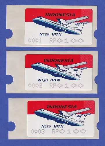 Indonesien ATM 2. Ausgabe 1996  Aut.Nr. 0001, 0002, 0003 je Wert 100 ** 