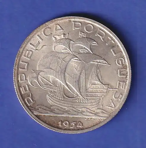Portugal Silbermünze 10 Escudos Segelschiff 1954