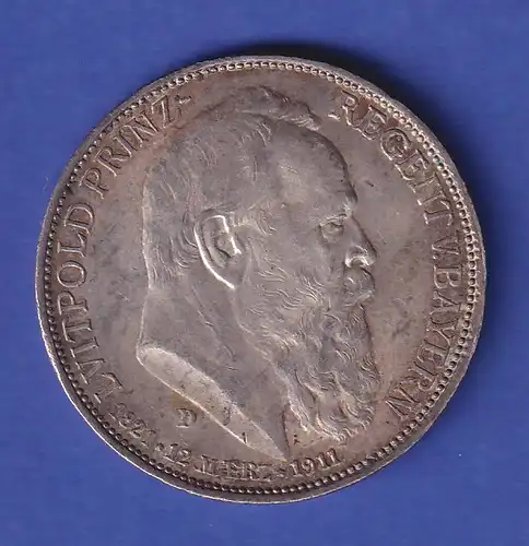 Bayern Silbermünze 3 Mark Prinzregent Luitpold, 1911 D
