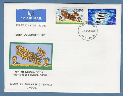 Nigeria 1978 75 Jahre Motorflug Gebrüder Wright Mi.-Nr. 355-56 auf FDC 28.12.78 