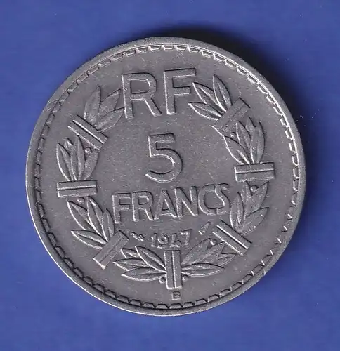Frankreich Umlaufmünze 5 Francs 1947 vz-stg 