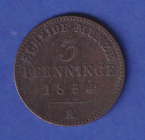 Preußen Kursmünze 3 Pfennige 1854 A 