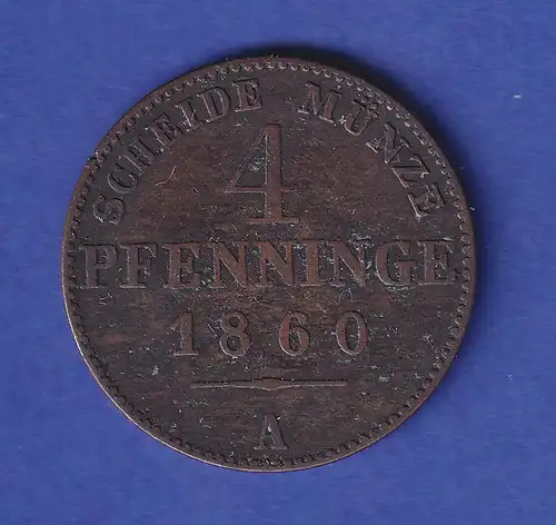 Preußen Kursmünze 4 Pfennige 1860 A 