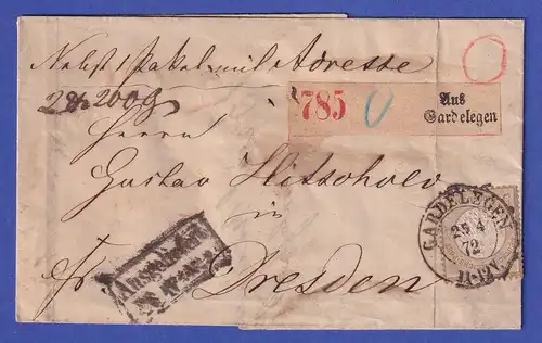 Dt. Reich 5 Gr kl. Brustschild Mi.-Nr. 6 EF auf Paketbegleitbrief aus Gardelegen