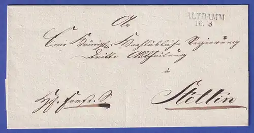 Preußen Vorphila-Dienstbrief mit Zweizeiler ALTDAMM, nach 1825