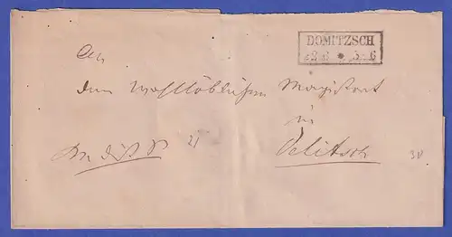 Preußen Dienstbrief mit Rechteckstempel DOMITZSCH, nach 1880