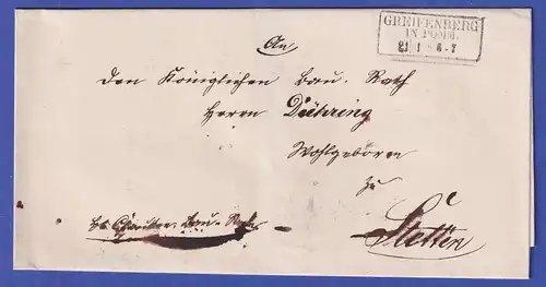 Preußen Vorphila-Dienstbrief mit Rechteckstempel GREIFENBERG IN POMM. ca. 1850