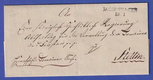 Preußen Vorphila-Dienstbrief mit Zweizeiler IAKOBSHAGEN, nach 1825