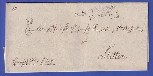 Preußen Vorphila-Dienstbrief mit Zweizeiler NAUGARD, 1820er Jahre