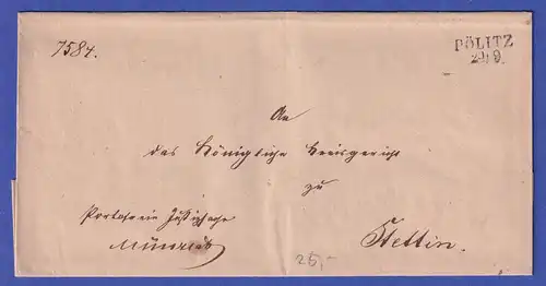 Preußen Vorphila-Dienstbrief mit Zweizeiler PÖLITZ, nach 1825