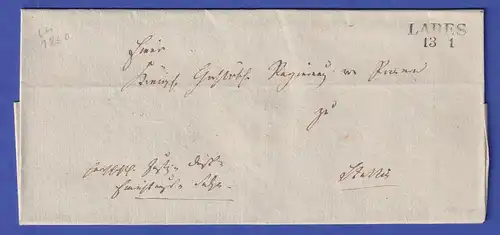 Preußen Vorphila-Dienstbrief mit Zweizeiler LABES, nach 1825