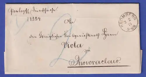 Preußen Brief mit Einkreisstempel BROMBERG, 1873
