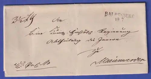 Preußen Vorphila-Dienstbrief mit Zweizeiler BALDENBURG, 1846