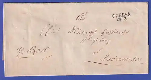 Preußen Vorphila-Dienstbrief mit Zweizeiler CZERSK, nach 1825