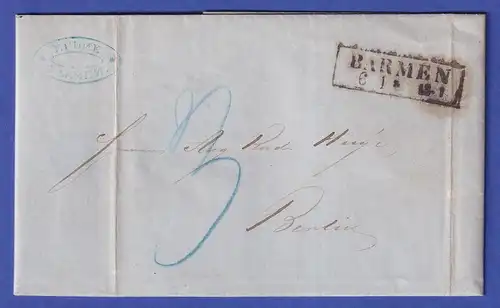 Preußen Brief mit Rechteckstempel BARMEN, 1863