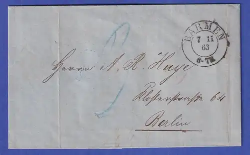 Preußen Brief mit Zweikreisstempel BARMEN, 1863