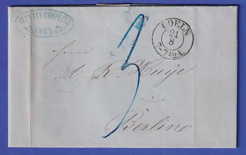 Preußen Brief mit Zweikreisstempel COELN 1854