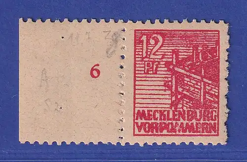 SBZ Mecklenb.-Vorp. 1946 Mi.-Nr. 36 z b li. Seitenrandstück ** gepr. KRAMP BPP