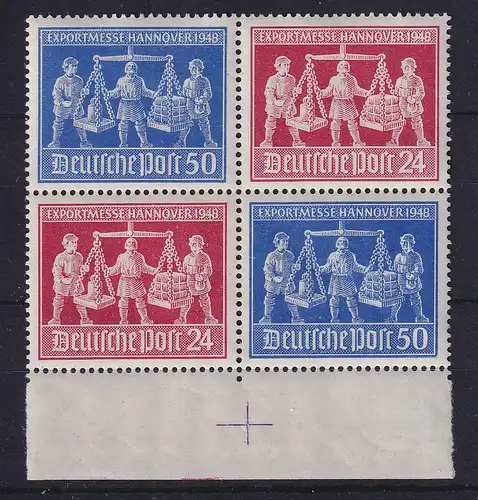 All. Besetzung Exportmesse Hannover 1948 Viererblock Mi.-Nr. V Zd 1 Unterrand **