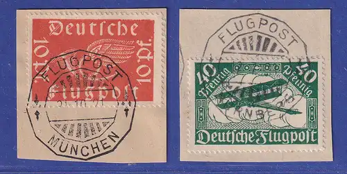 Dt. Reich Flugpostmarken Mi.-Nr. 111 b und 112 a Briefstücke gepr. INFLA BERLIN