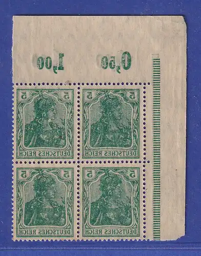 Dt. Reich Germania Kriegsdruck Mi.-Nr. 85 II a Eckrandvierblock mit Abklatsch **