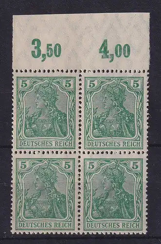 Dt. Reich Germania Kriegsdruck Mi.-Nr. 85 II a Oberrandviererblock postfrisch **
