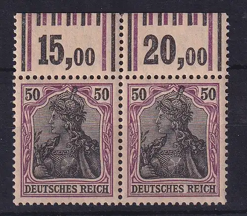 Dt. Reich Germania Kriegsdruck 50 Pf Mi.-Nr. 91 II x WOR waag. Paar **