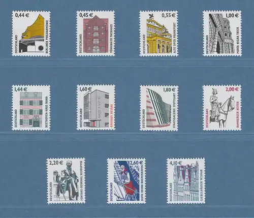 Bund Sehenswürdigkeiten Euro-Nominale nur Euro  mit ZNR kpl. Satz 11 Werte **